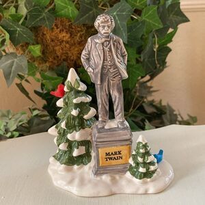Dept. 56 Snow Village Statue of Mark Twain Handpainted Ceramic Piece Vintage
